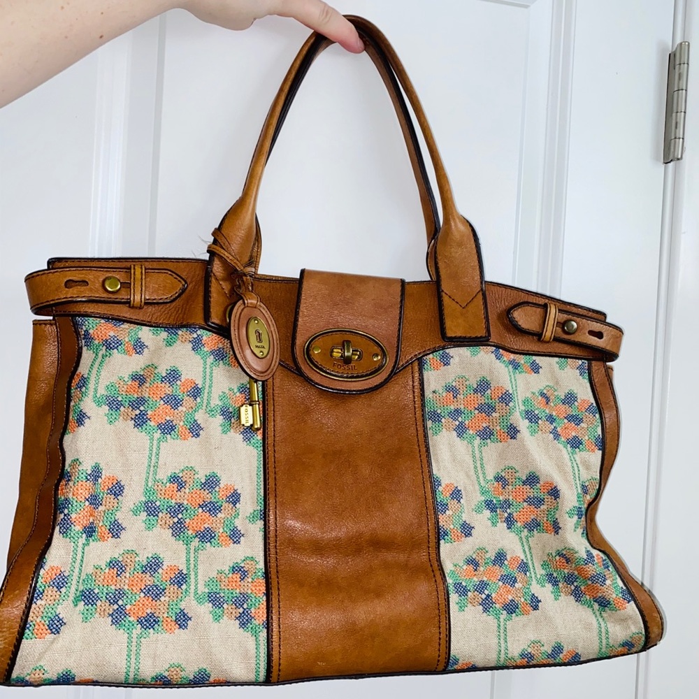 Fossil Boho Embroidered Weekender Bag
